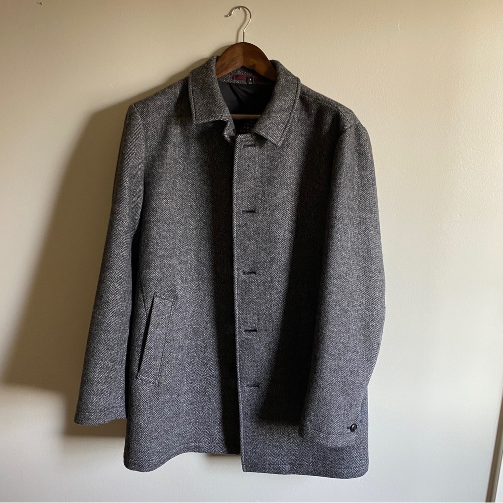 Wool charcoal herringbone car coat. Size M. As good as new!